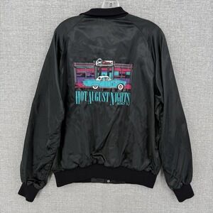 Vtg Westark Jacket Mens L Black Bomber Satin Hot August Nights Reno Graphic